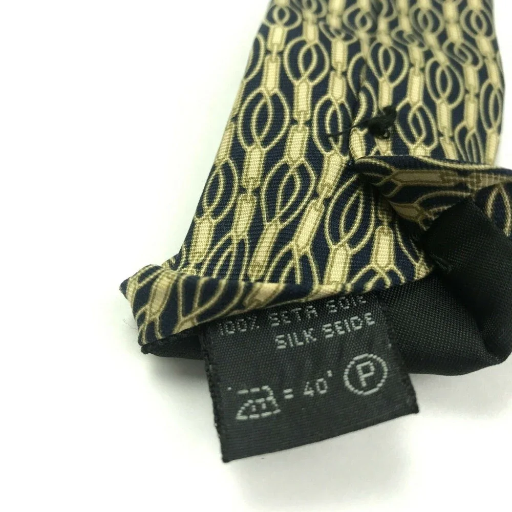 Ermenegildo Zegna Beige/Light Gold Navy Blue 100% Silk Necktie Made in Italy 56